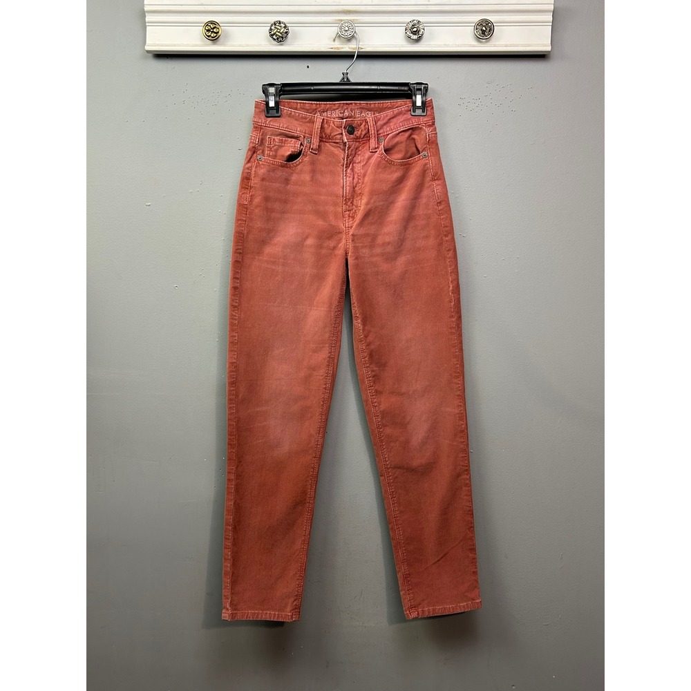 American Eagle Outfitters Women's Orange Corduroy Mom Straight Leg Jeans Size‎ 0